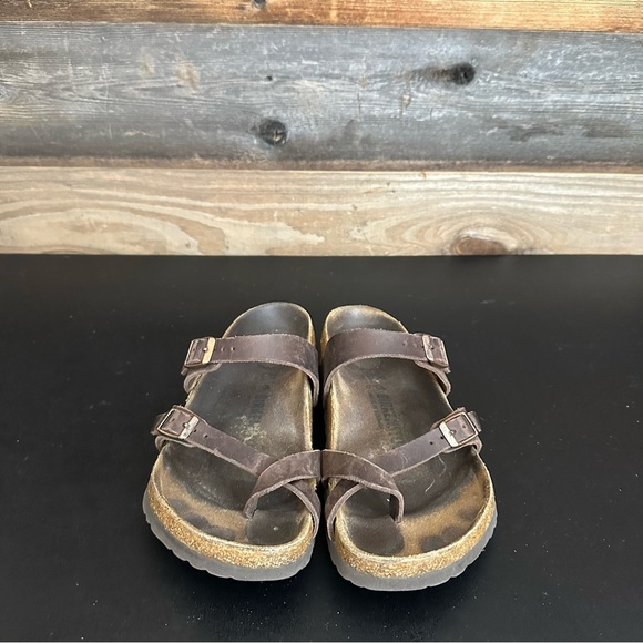 Birkenstock Mayari Womens 38 Regular US 7- 7.5 Brown Leather Cork Sandals - Picture 5 of 9